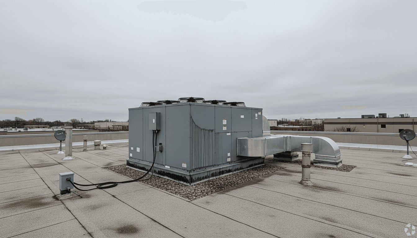 Commercial rooftop HVAC unit on a flat building roof