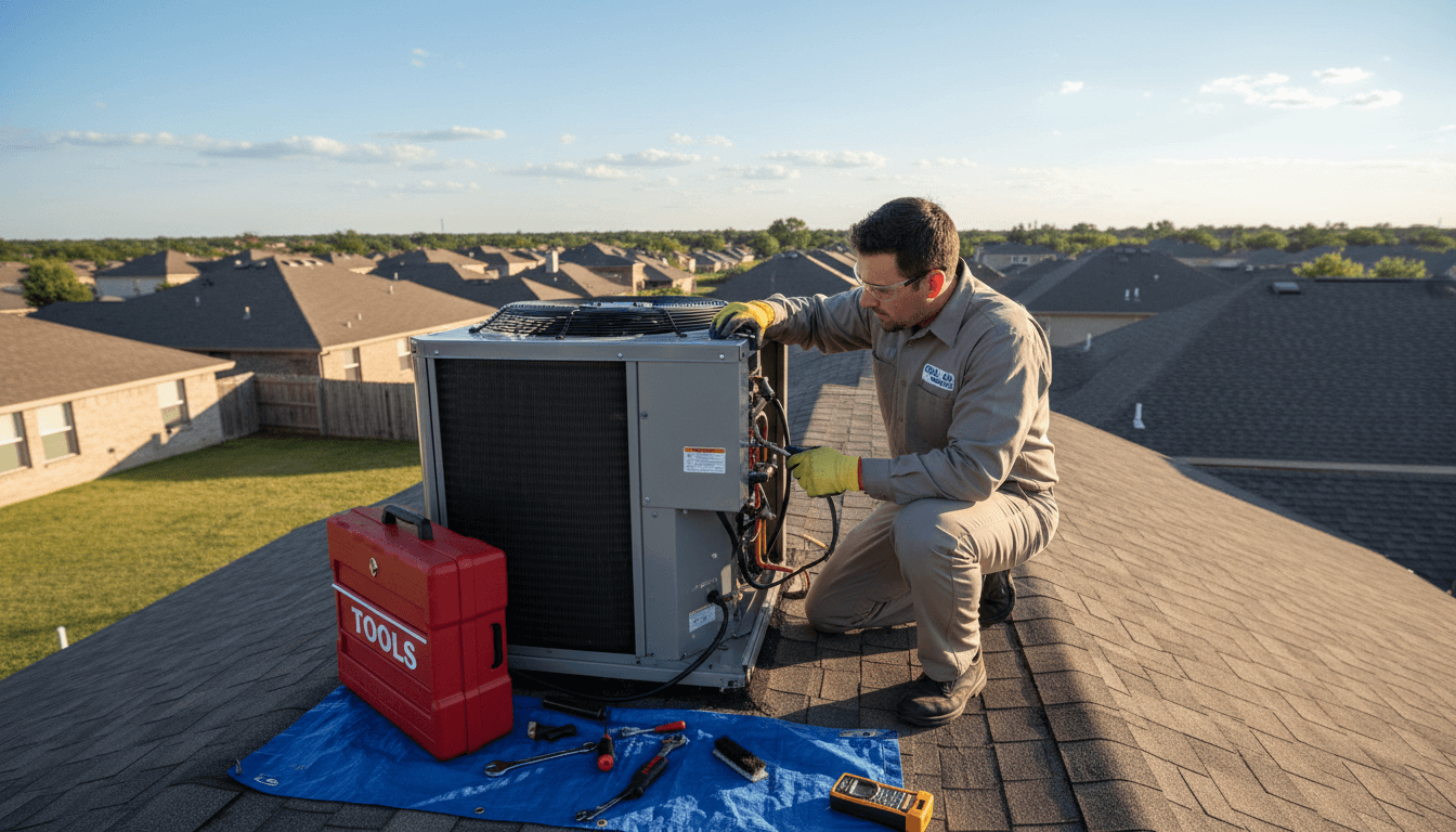 HVAC technician working on an air conditioning unit